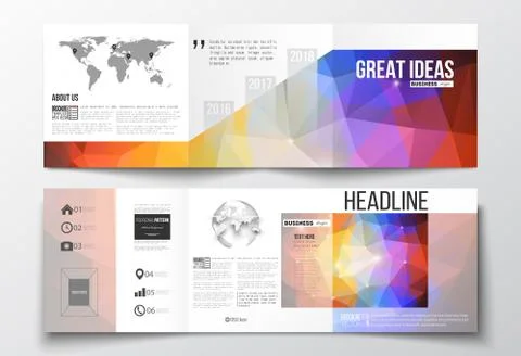 Vector set of tri-fold brochures, square design templates. Abstract colorful Stock Illustration