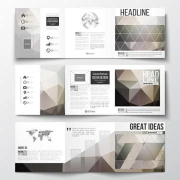 Vector set of tri-fold brochures, square design templates. Abstract blurred 스톡 일러스트