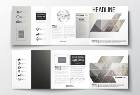 Vector set of tri-fold brochures, square design templates. Microchip background 스톡 일러스트