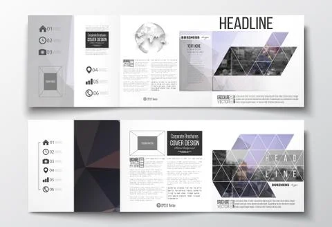 Vector set of tri-fold brochures, square design templates with element of wor イラスト素材