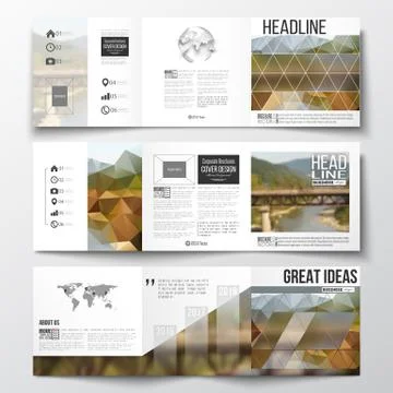 Vector set of tri-fold brochures, square design templates. Colorful polygonal イラスト素材