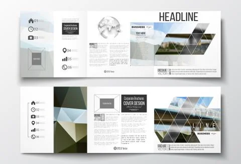 Vector set of tri-fold brochures, square design templates. Colorful polygonal Stock Illustration