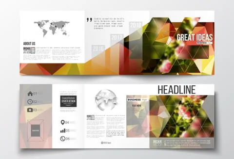 Vector set of tri-fold brochures, square design templates. Colorful polygonal イラスト素材