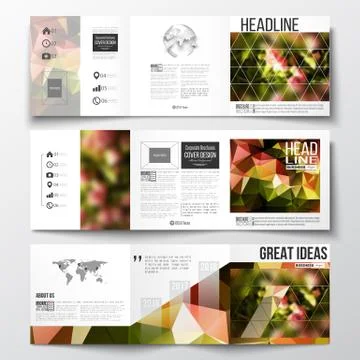 Vector set of tri-fold brochures, square design templates. Colorful polygonal イラスト素材