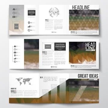 Vector set of tri-fold brochures, square design templates. Colorful polygonal イラスト素材