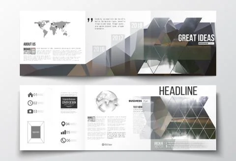 Vector set of tri-fold brochures, square design templates. Colorful polygonal Stock Illustration