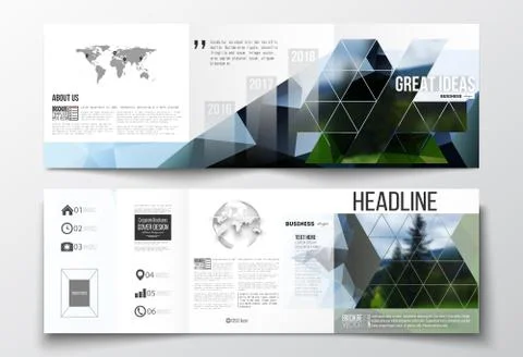 Vector set of tri-fold brochures, square design templates. Colorful polygonal Stock Illustration