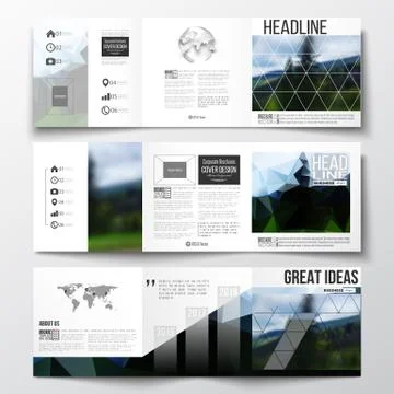 Vector set of tri-fold brochures, square design templates. Colorful polygonal Stock Illustration