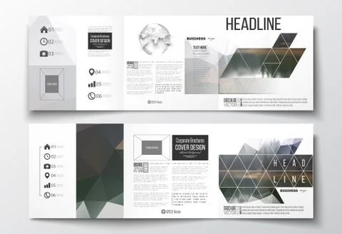 Vector set of tri-fold brochures, square design templates. Colorful polygonal Stockillustratie