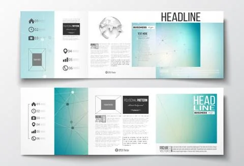 Vector set of tri-fold brochures, square design templates. Molecular Stock Illustration