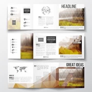 Vector set of tri-fold brochures, square design templates. Colorful polygonal Stockillustratie