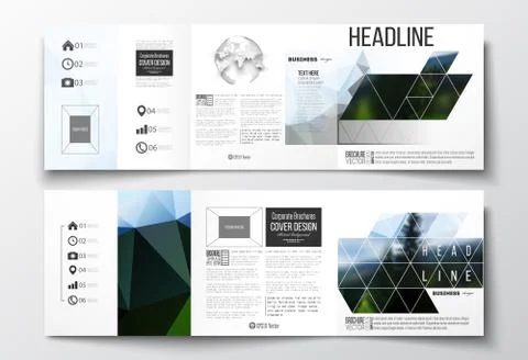 Vector set of tri-fold brochures, square design templates. Colorful polygonal Stockillustratie
