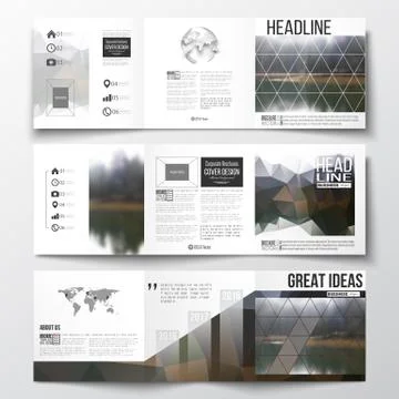 Vector set of tri-fold brochures, square design templates. Colorful polygonal Stock Illustration