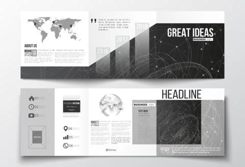 Vector set of tri-fold brochures, square design templates. Molecular Stock Illustration