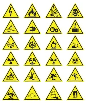 Vector Set of Triangle Yellow Warning Icons Stock Illustration