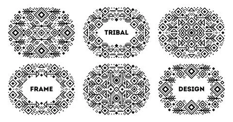 Vector set of tribal cover templates, decorative geometric aztec borders Stock Illustration