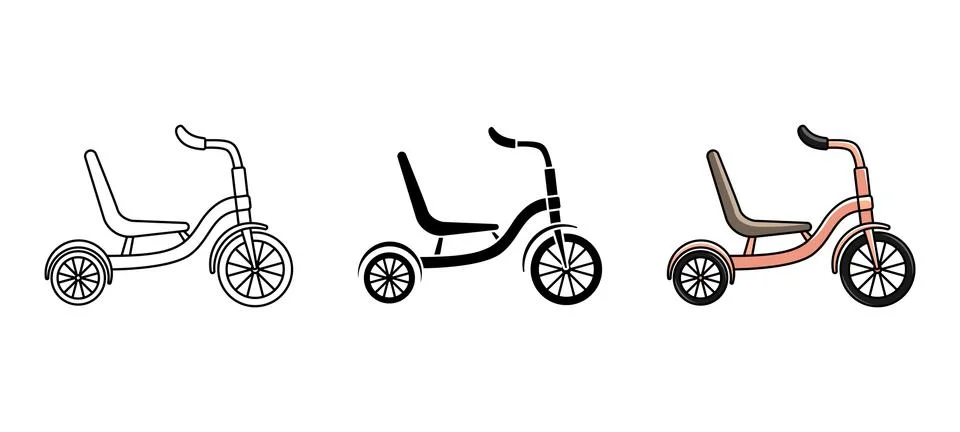 Vector set of tricycles. Cycling. Active lifestyle. Line art Illustrazione stock