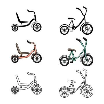 Vector set of tricycles. Cycling. Active lifestyle. Line art Stock Illustration