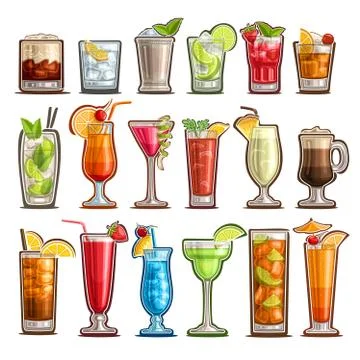 Vector set of tropical Cocktails 스톡 일러스트