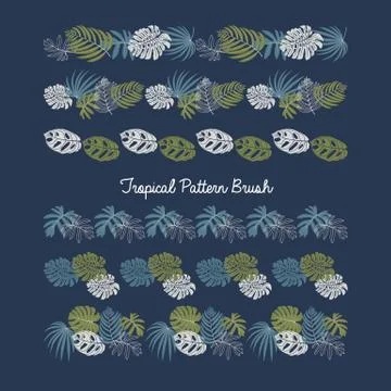 Vector set of tropical leaves, pattern brush, frame border design 스톡 일러스트