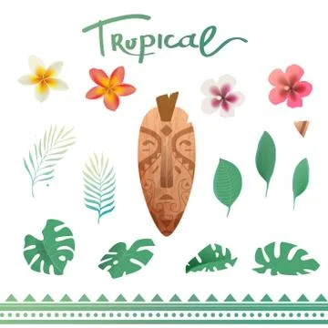 Vector set of tropical plants Stock Illustration