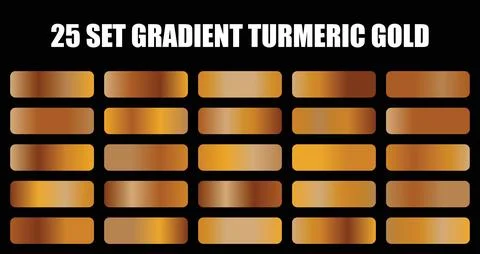 A vector set of twenty five turmeric gold gradients featuring warm yellow and Stock Illustration