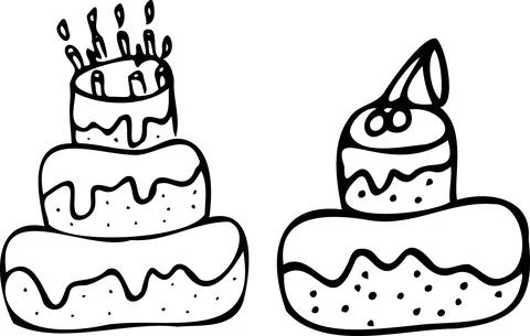 Vector Set Two Cakes Doodle Style. Stock Illustration