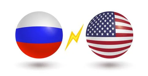 Vector set of two icons of Russian flag and flag of USA. Иллюстрация