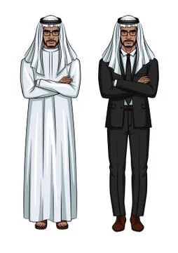 Vector set of two modern arabian businessmens  standing with crossed arms iso Stock Illustration