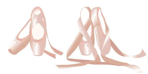 Vector set of two pairs of ballet pointe shoes with ribbons Stock Illustration