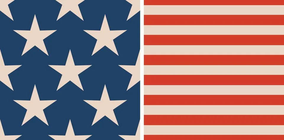 Vector set of two seamless patterns in patriotic American style for 4th of .. Stock Illustration