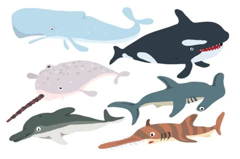 Vector set with underwater ocean fish Stock Illustration