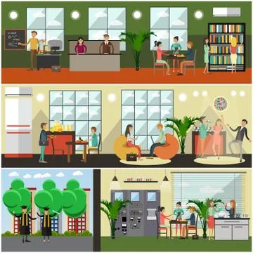 Vector set of university posters, banners in flat style 库存插图
