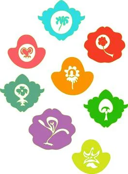 A vector set of unusual colored elements with abstract elements inside them. Illustrazione stock