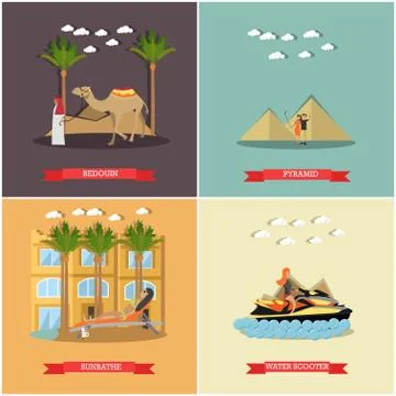 Vector set of vacation in Egypt concept flat posters イラスト素材