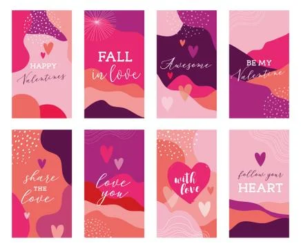 Vector set of Valentines day abstract backgrounds with copy space for text - Illustrazione stock