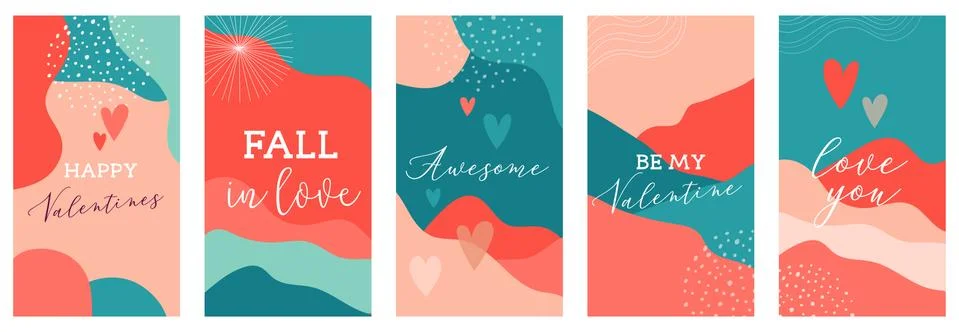 Vector set of Valentines day abstract backgrounds with copy space for text - Stock Illustration