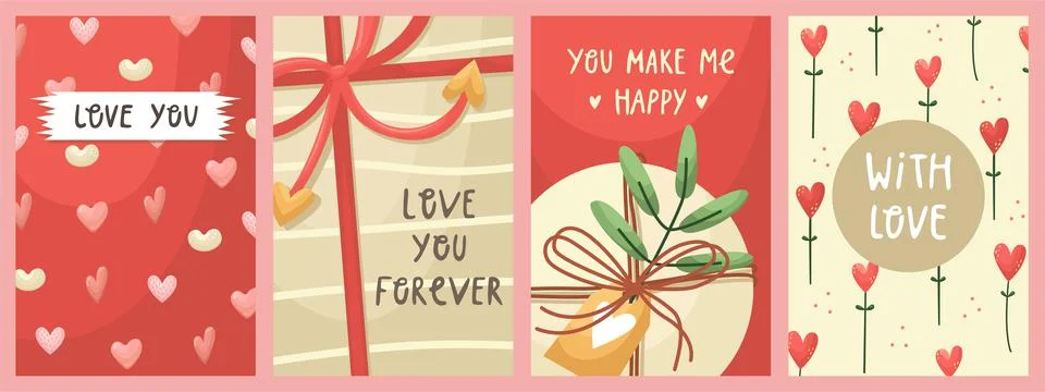 Vector set of Valentines day greeting cards. Flat style Stock-Illustration