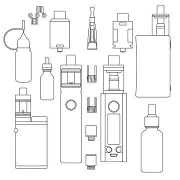 Vector set of vape accessories outline icons. 스톡 일러스트