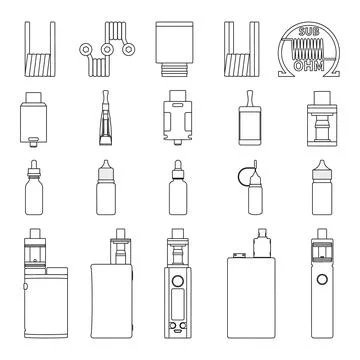 Vector set of vape accessories outline icons. 스톡 일러스트