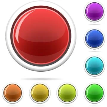 Vector set of varicolored spherical glossy buttons isolated on white. Stock Illustration