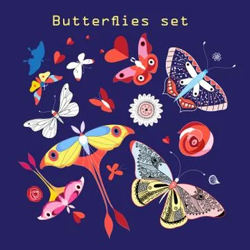 Vector set of various beautiful butterflies Stock Illustration