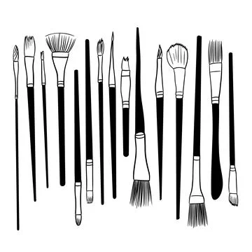Vector set of various brushes for drawing in black and white. Stock Illustration