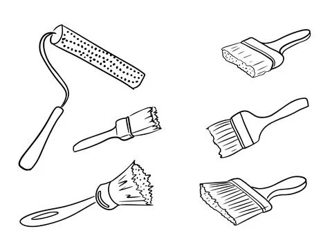 Vector set of various brushes for painting robot in black and white. Stock Illustration