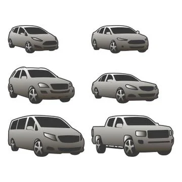 Vector set of various city urban traffic vehicles icons compact, sedan, suv, van Stock Illustration