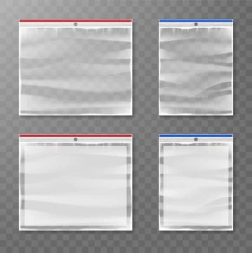 Vector set of various closed empty transparent plastic zipper bag isolated on Stock Illustration