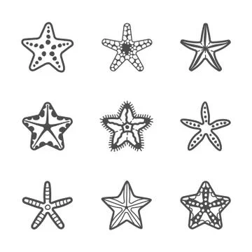 Vector set of various contour sea starfish Stock Illustration
