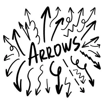 Vector set of various doodle hand drawn arrows Stock Illustration