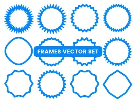 Vector set of various geometric stickers label blue frames border shapes Stock Illustration