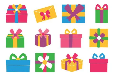 Vector set of various gift boxes. Flat design over white background Stock Illustration